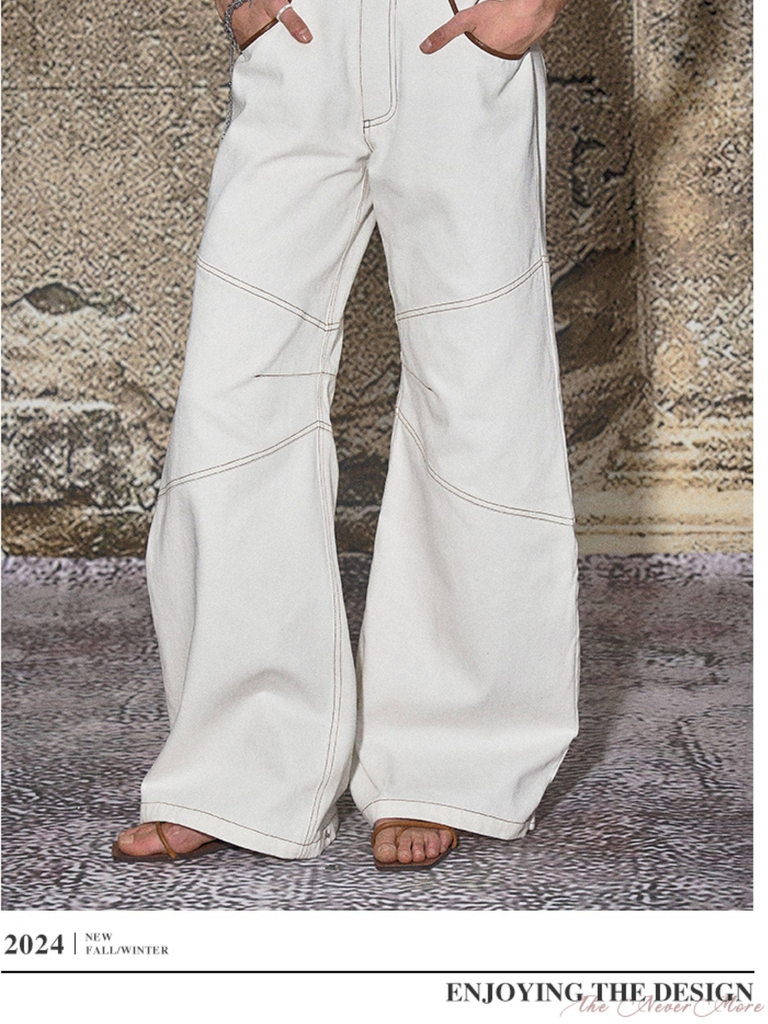 The NeverMore High Cotton Relaxed Distressed Low Rise White Denim Women Wide Leg Jeans