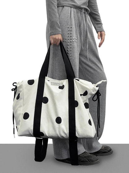 takeabreak Black White Polka Dot 26L Multi Carry Dual Zipper Tote Women&