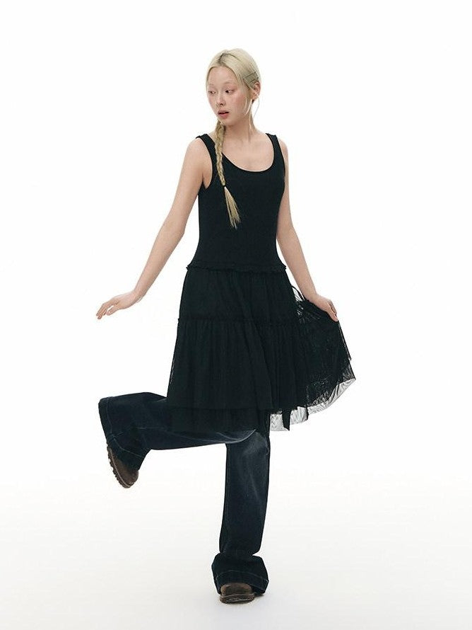 NAPSNAPS Tulle Spliced Knit Vest Women&