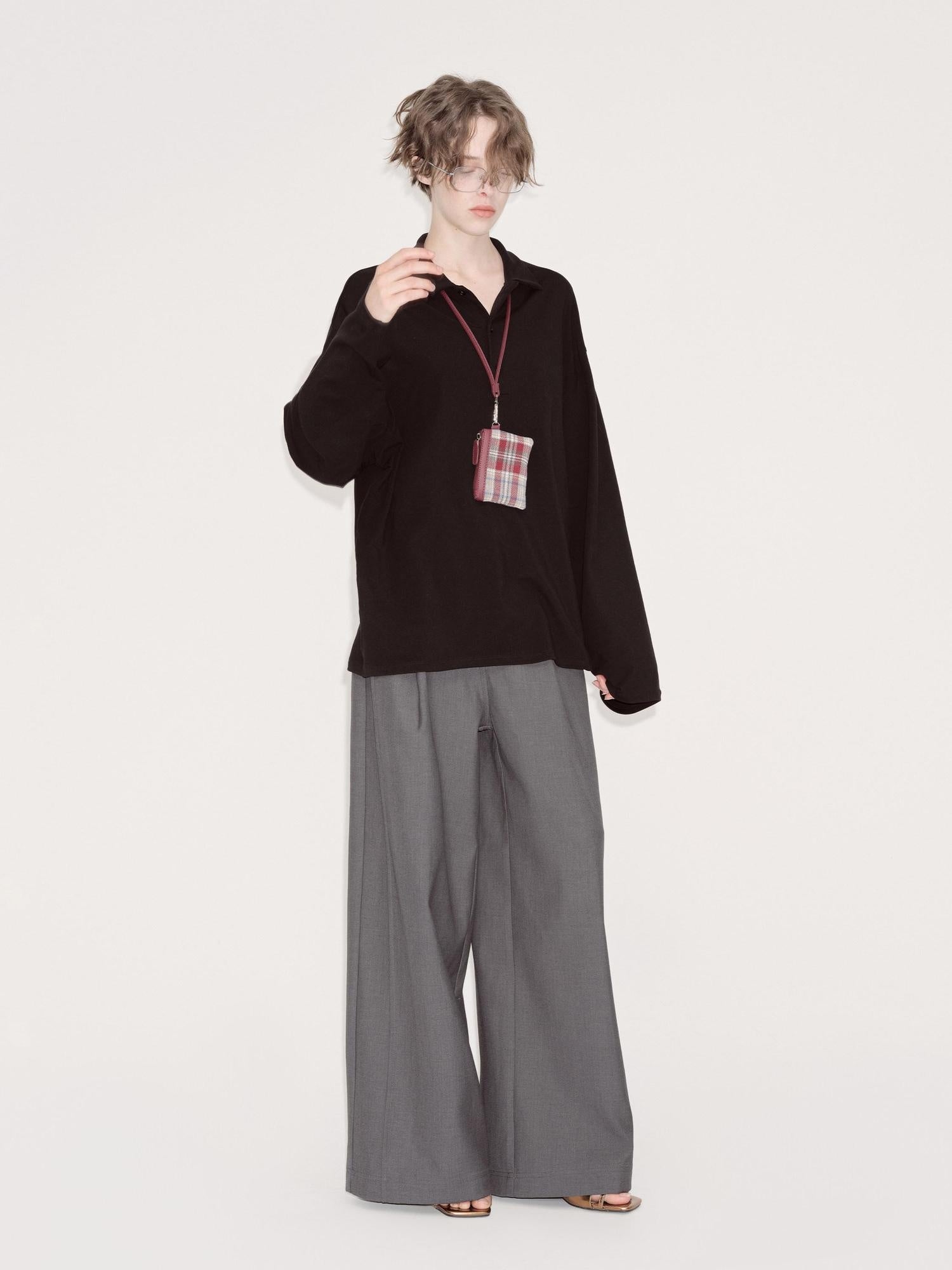 RUN TO THE FUTURE Minimalist Original Low Waist Women High Gray Poly Viscose Wide-Leg Pants
