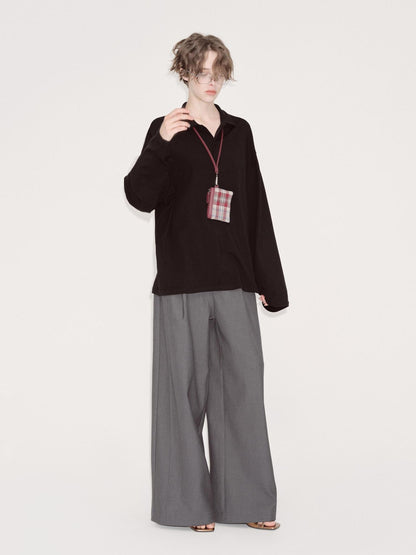 RUN TO THE FUTURE Minimalist Original Low Waist Women High Gray Poly Viscose Wide-Leg Pants
