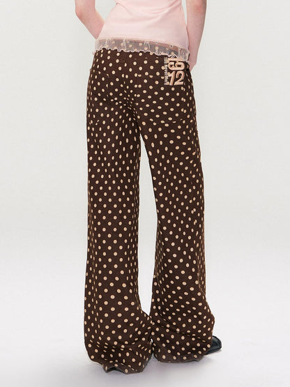 The NeverMore Cotton Polka Dot Vintage Natural Waist Casual Women Brown Straight Leg Jeans