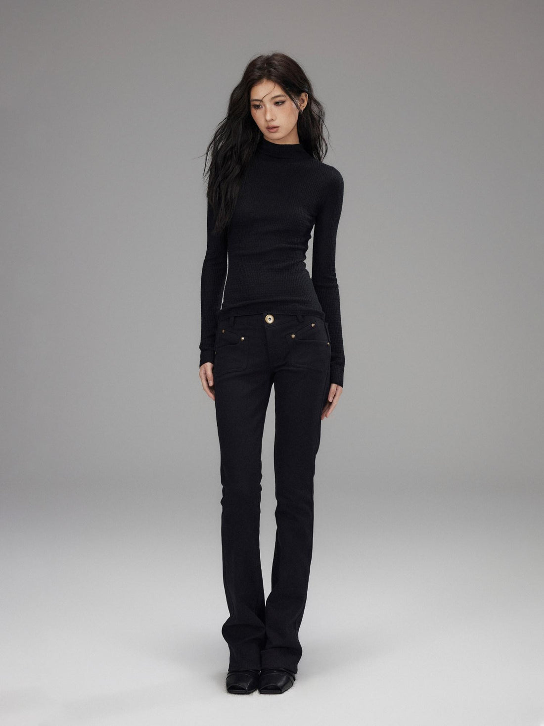 Low pixel Washed Black Low Rise Microstretch Street Tight Women Cotton Zip Straight Pants