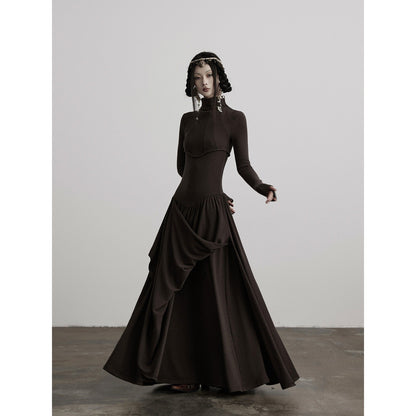 INDULGE Stretchy Soft Asymmetric Cinched Waist Aline Knit Women Casual Maxi Dresses