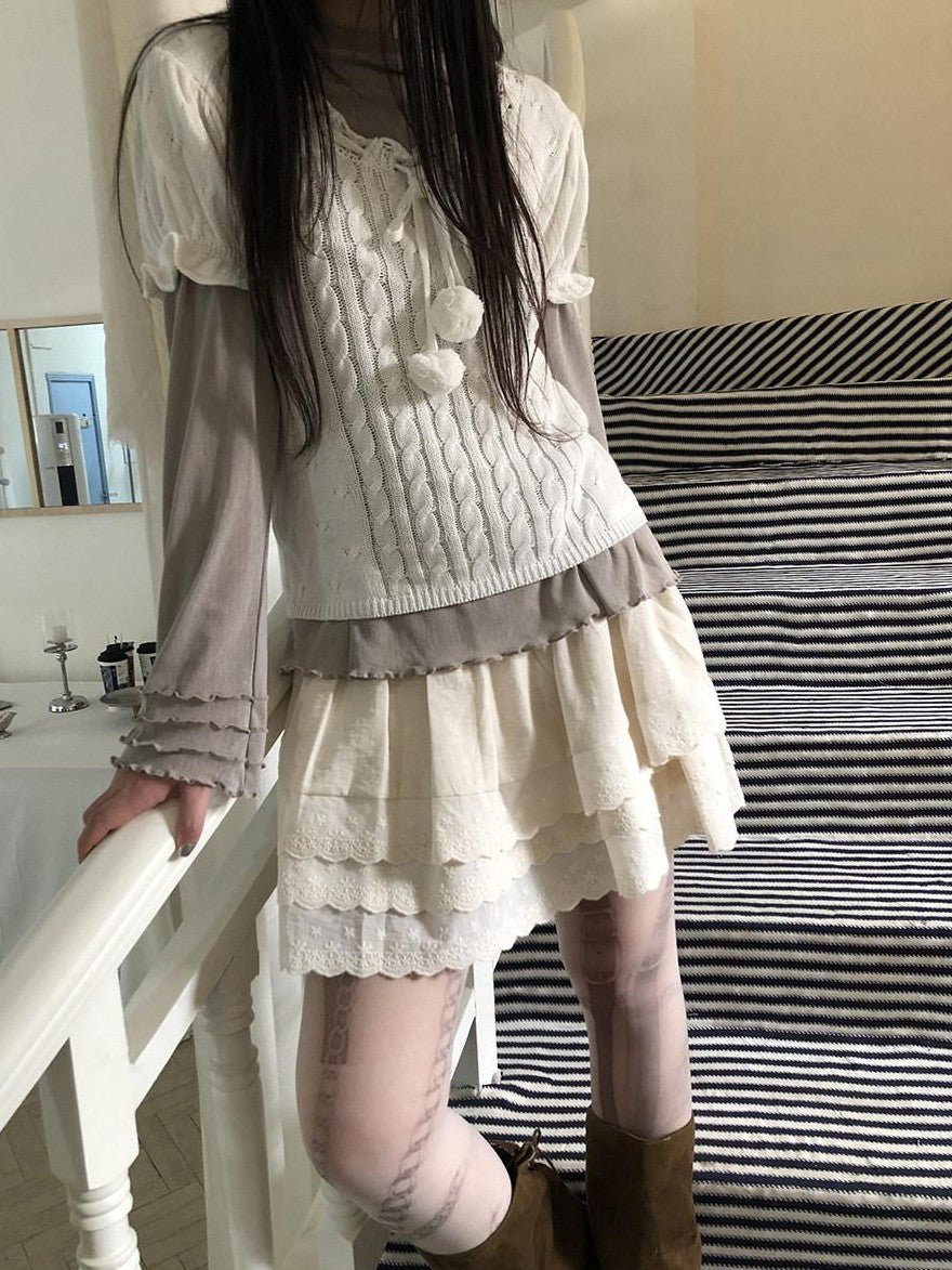ang project Light Apricot Lace Spliced Embroidered High Waist Elastic A Line Women&