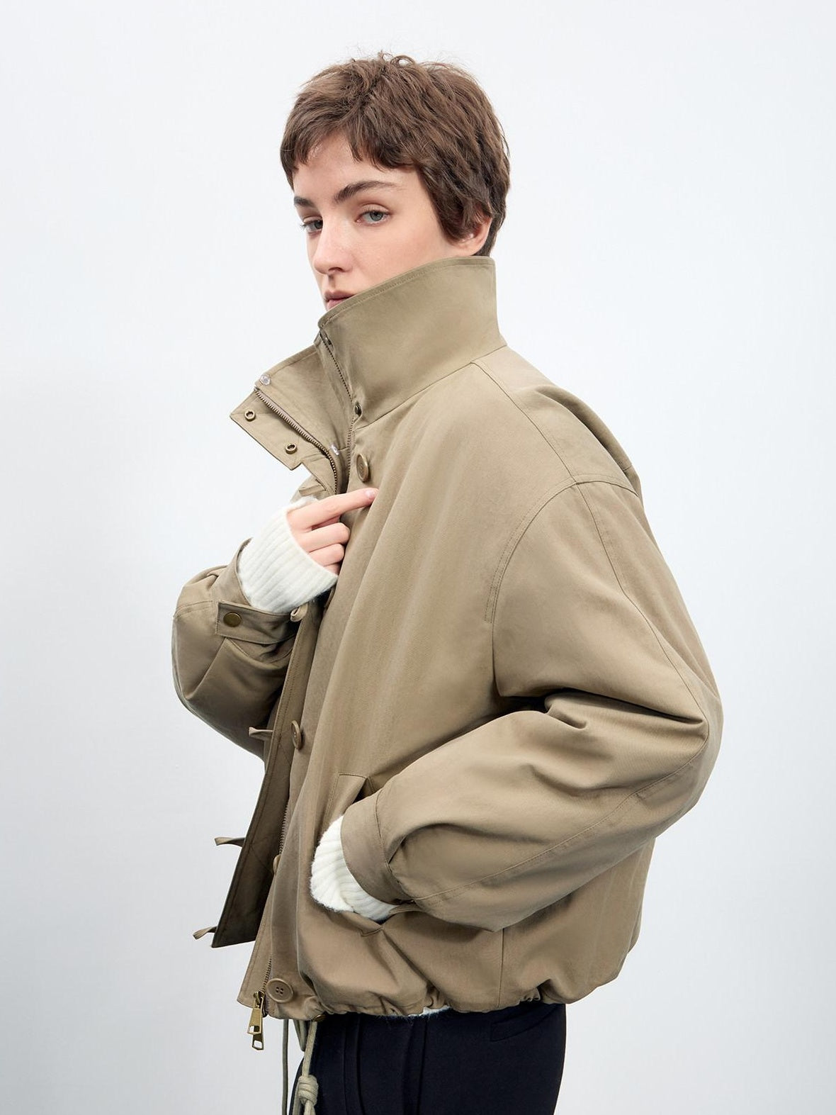 RUN TO THE FUTURE Thick Cotton Fill Fur Collar Loose Fit Commuter Solid Zip Puffer Jackets