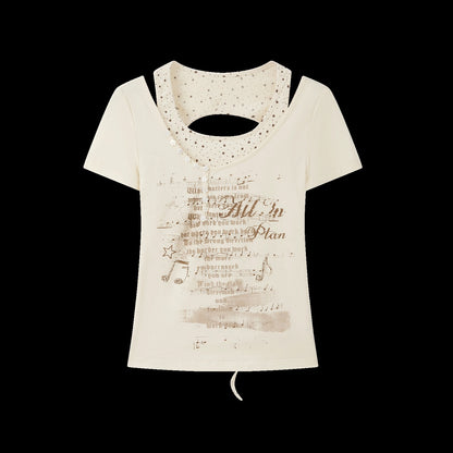 ALL iN plan Soft Lyocell Casual Round Neck A Line Sleeve Women Letter Print Offwhite Tshirt