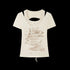 ALL iN plan Soft Lyocell Casual Round Neck A Line Sleeve Women Letter Print Offwhite Tshirt