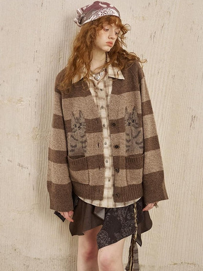 DIDDI MODA Symmetrical Cat Stripe Relaxed Oversized Women&
