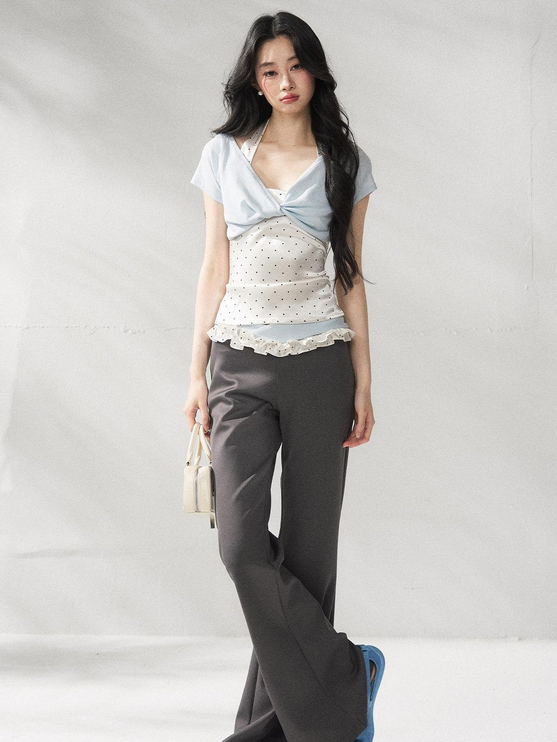 7Shiftin High Waist Minimal Commuter Micro Flare Women Office Dark Gray Flared Pants