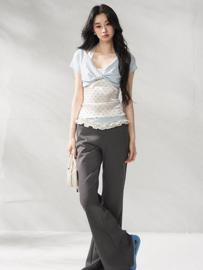 7Shiftin High Waist Minimal Commuter Micro Flare Women Office Dark Gray Flared Pants
