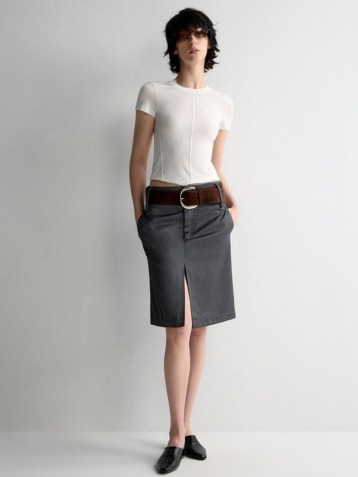 RUN TO THE FUTURE Cooling Lyocell Slim Fit Minimalist Women Office Crew Neck Solid Crop Tops