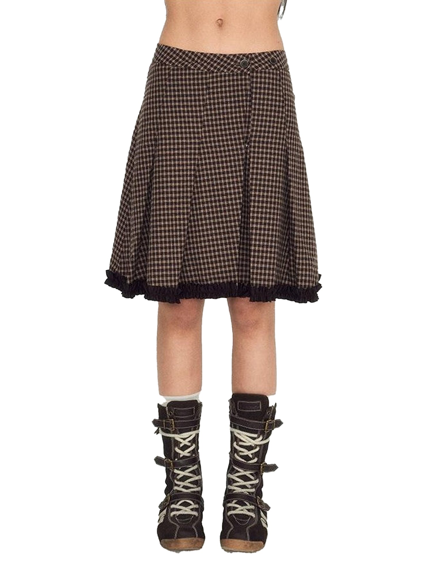 NAPSNAPS Plaid Ruffle Splice Vintage Women&