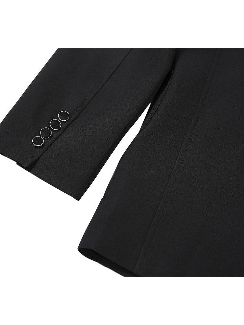 JYOSEI Black Padded Shoulder Loose Fit Single Button Pockets Women&