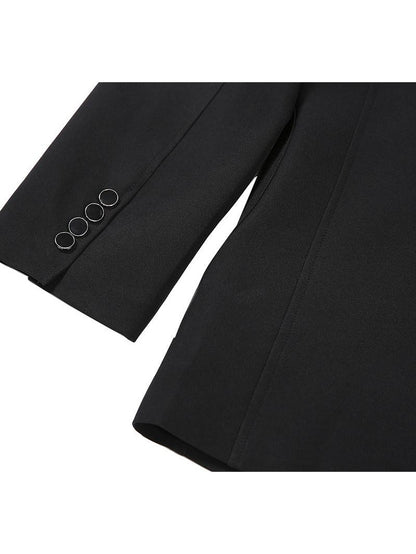 JYOSEI Black Padded Shoulder Loose Fit Single Button Pockets Women&