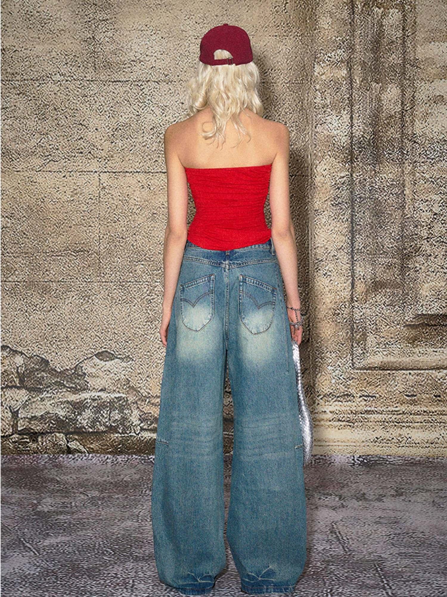 The NeverMore Durable Distressed Relaxed Loose Natural Waist Blue Denim Wide Leg Jeans