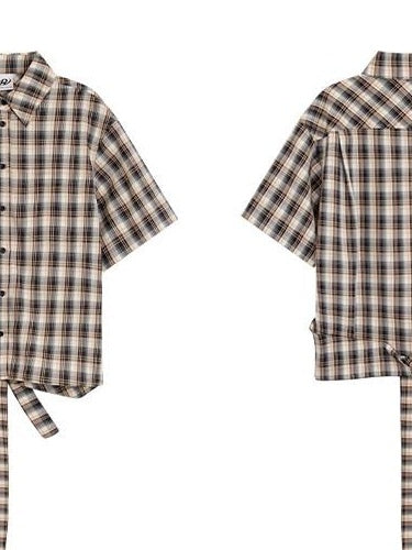 RUN TO THE FUTURE Skin Friendly Breathable Vintage Slim Tie Women Plaid Button Collar Shirts