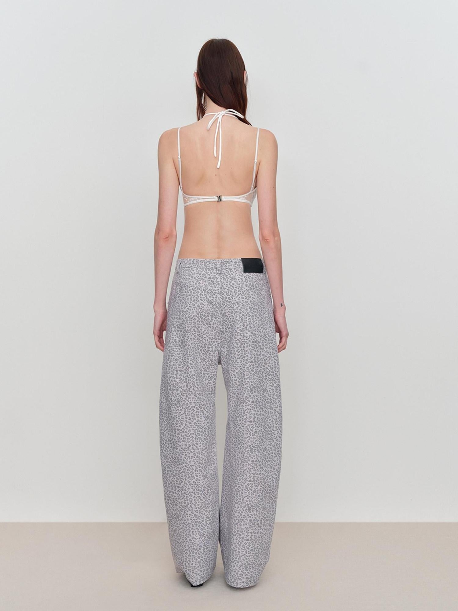 RUN TO THE FUTURE Leopard Print Asymmetric Zip Low Waist Blade Cut Women Wide-Leg Pants