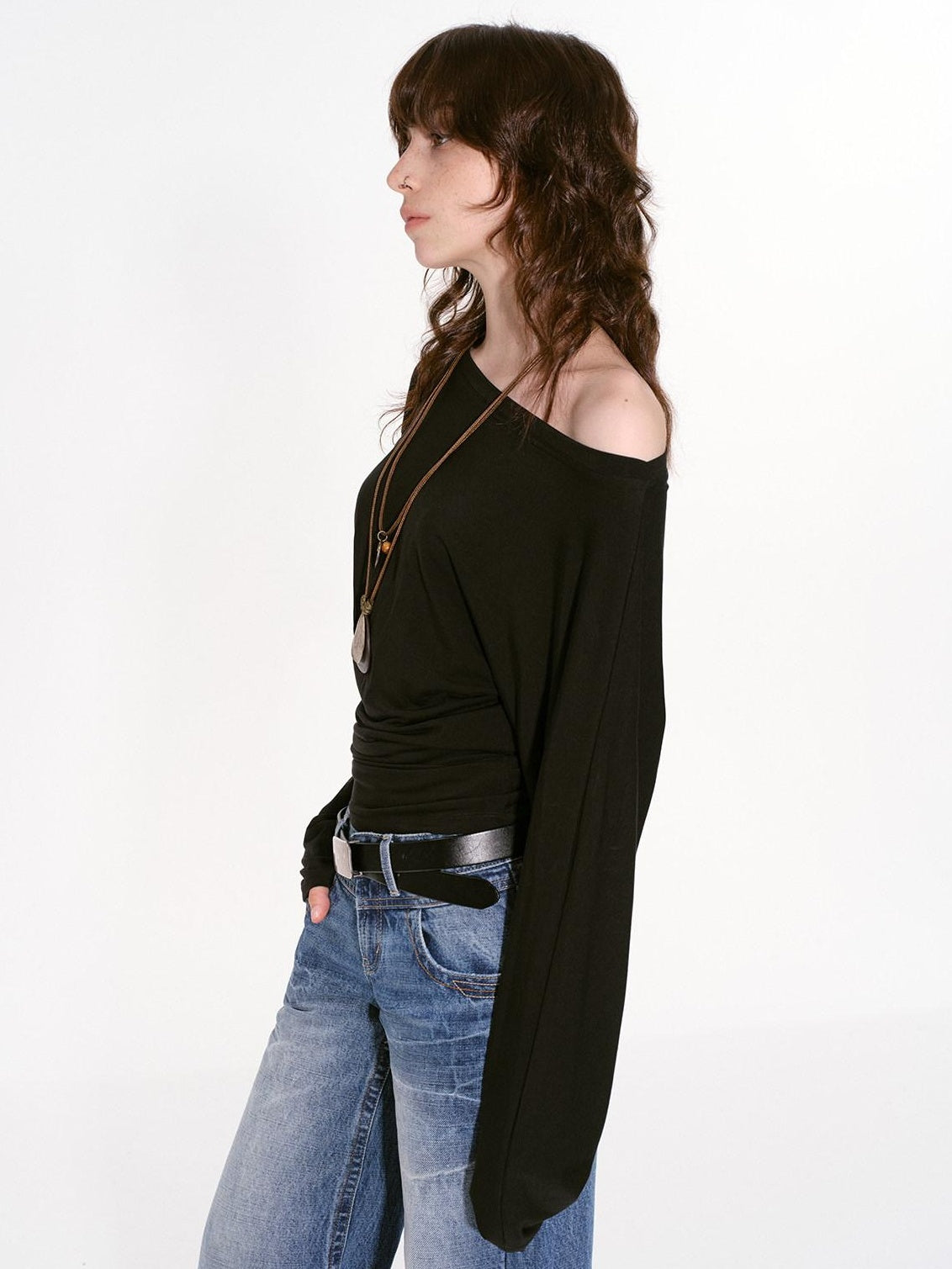 RUN TO THE FUTURE Moisture Wicking Lyocell Slim Asymmetric Neck Women Solid Long Sleeve T-Shirts