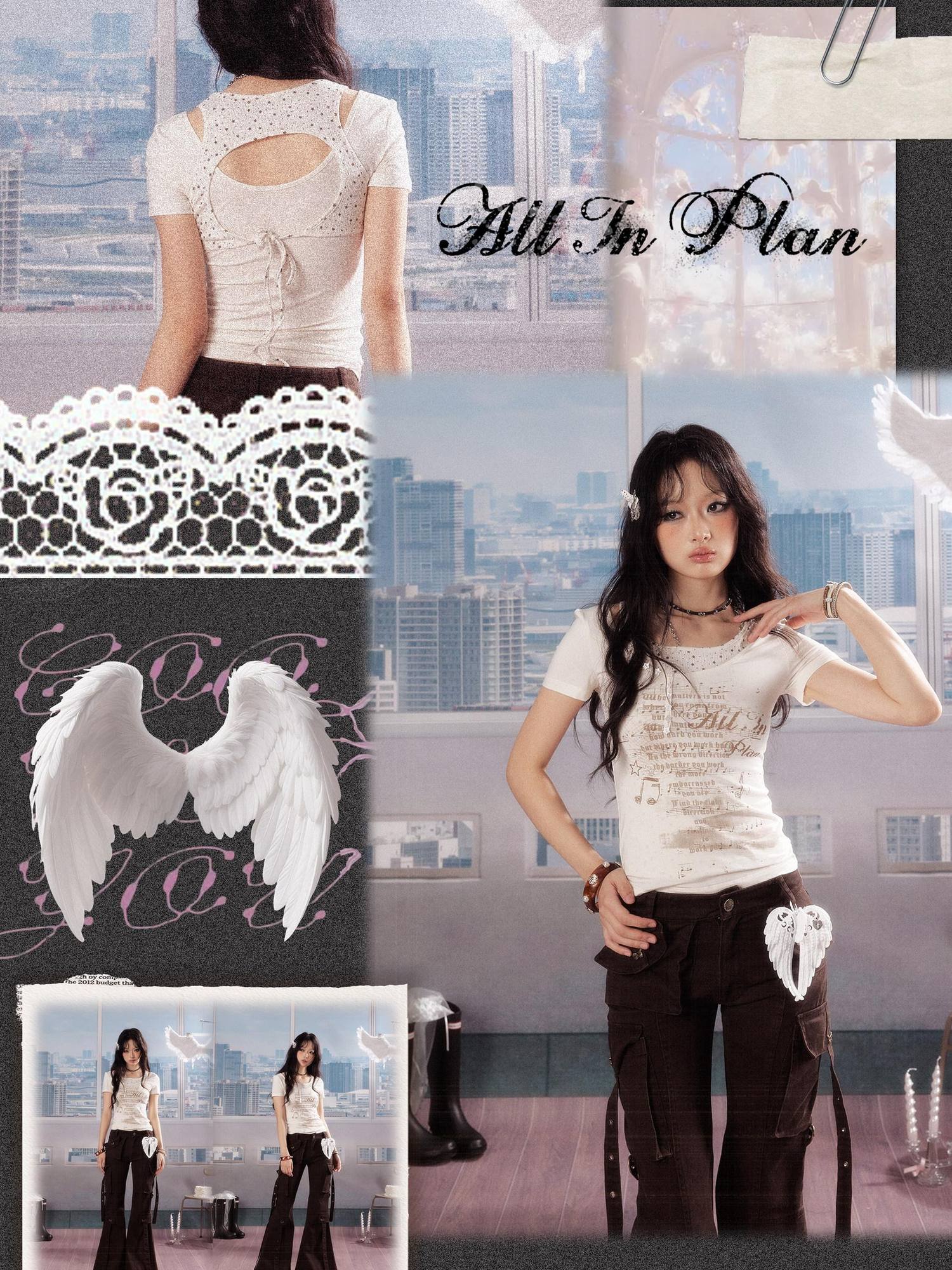 ALL iN plan Soft Lyocell Casual Round Neck A Line Sleeve Women Letter Print Offwhite Tshirt