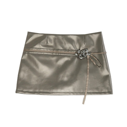 nit alcove Sexy High Waist Pu A Line Zipper Aesthetic For Women Champagne Mini Skirts