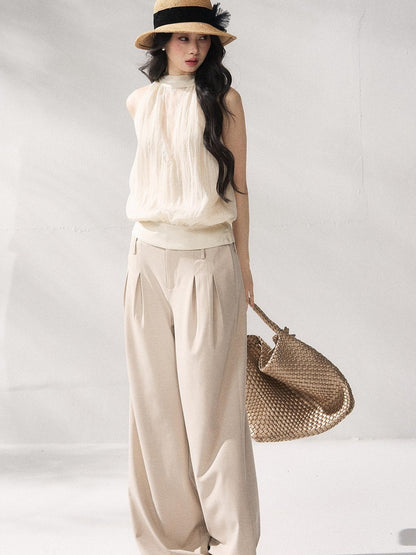 7Shiftin Comfort Stretch Natural Waist Casual Straight Hem Women Khaki Wide Leg Pants