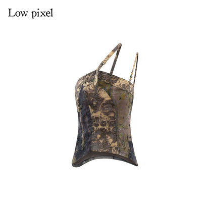 Low pixel Original Design Slim Short Polyester Spaghetti Strap Printed Women Camisoles