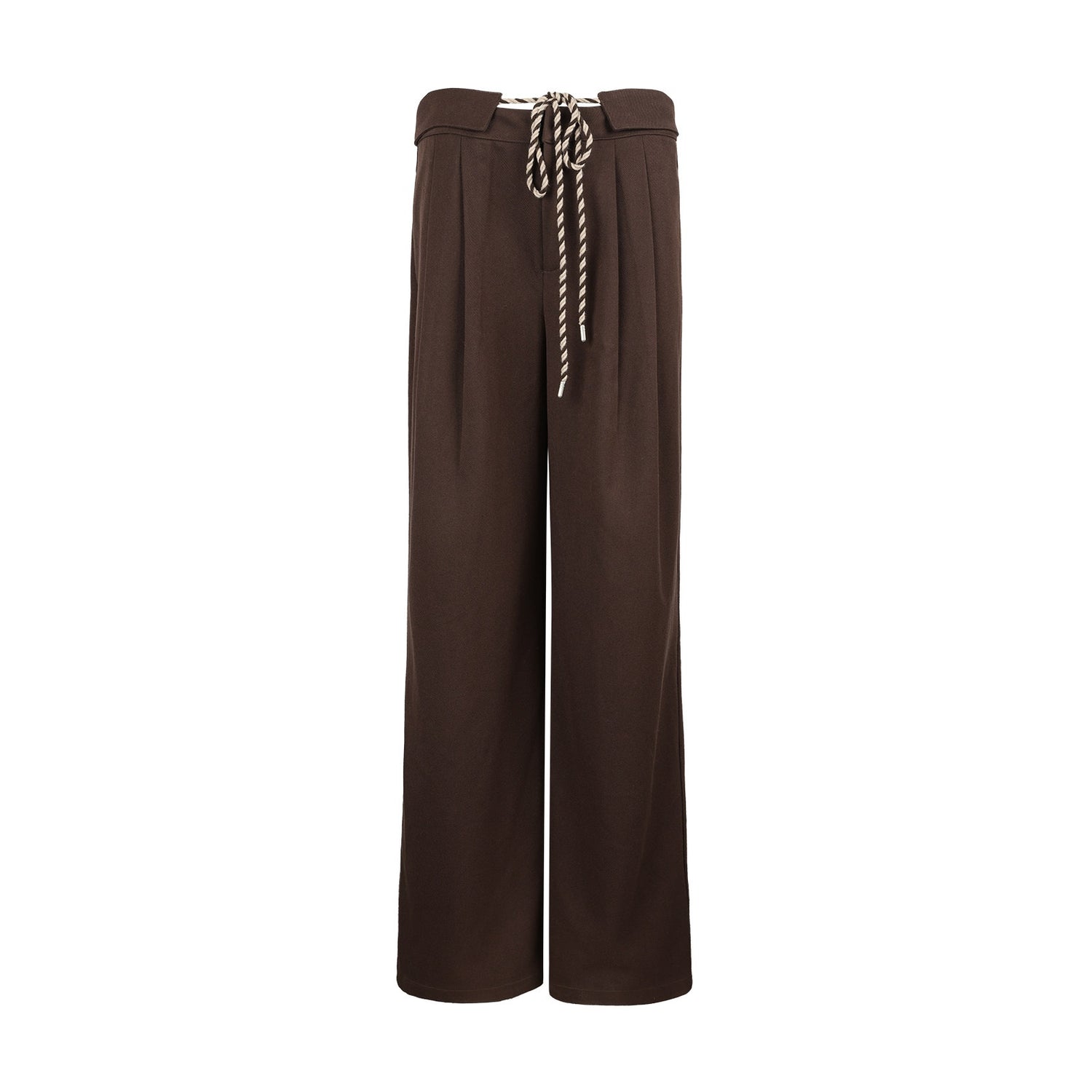 7Shiftin Brown Drawstring Pocket Natural Waist Original Straight Women Wide Leg Pants