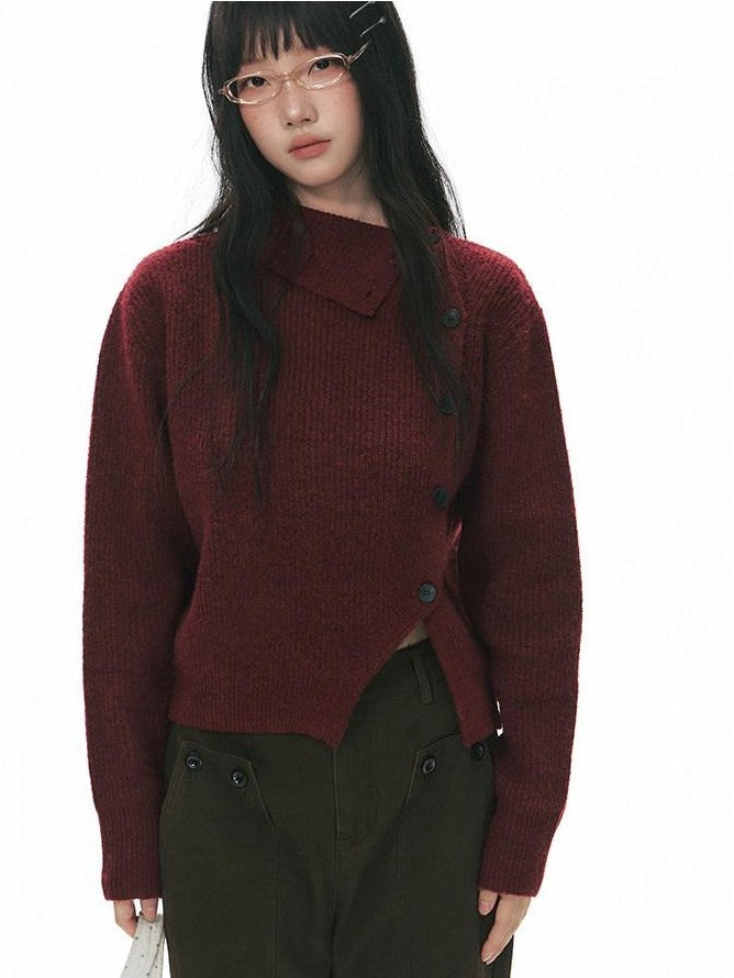 NAPSNAPS Rust Red Asymmetrical Placket Knit Mock Neck Women&