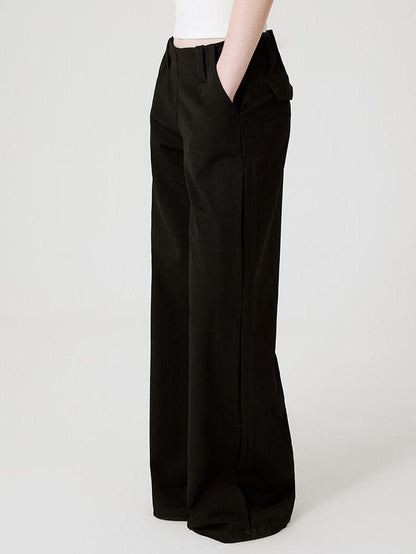 RUN TO THE FUTURE Original Pocketed Low Rise Zip Fly Stretch Black Women Straight Pants
