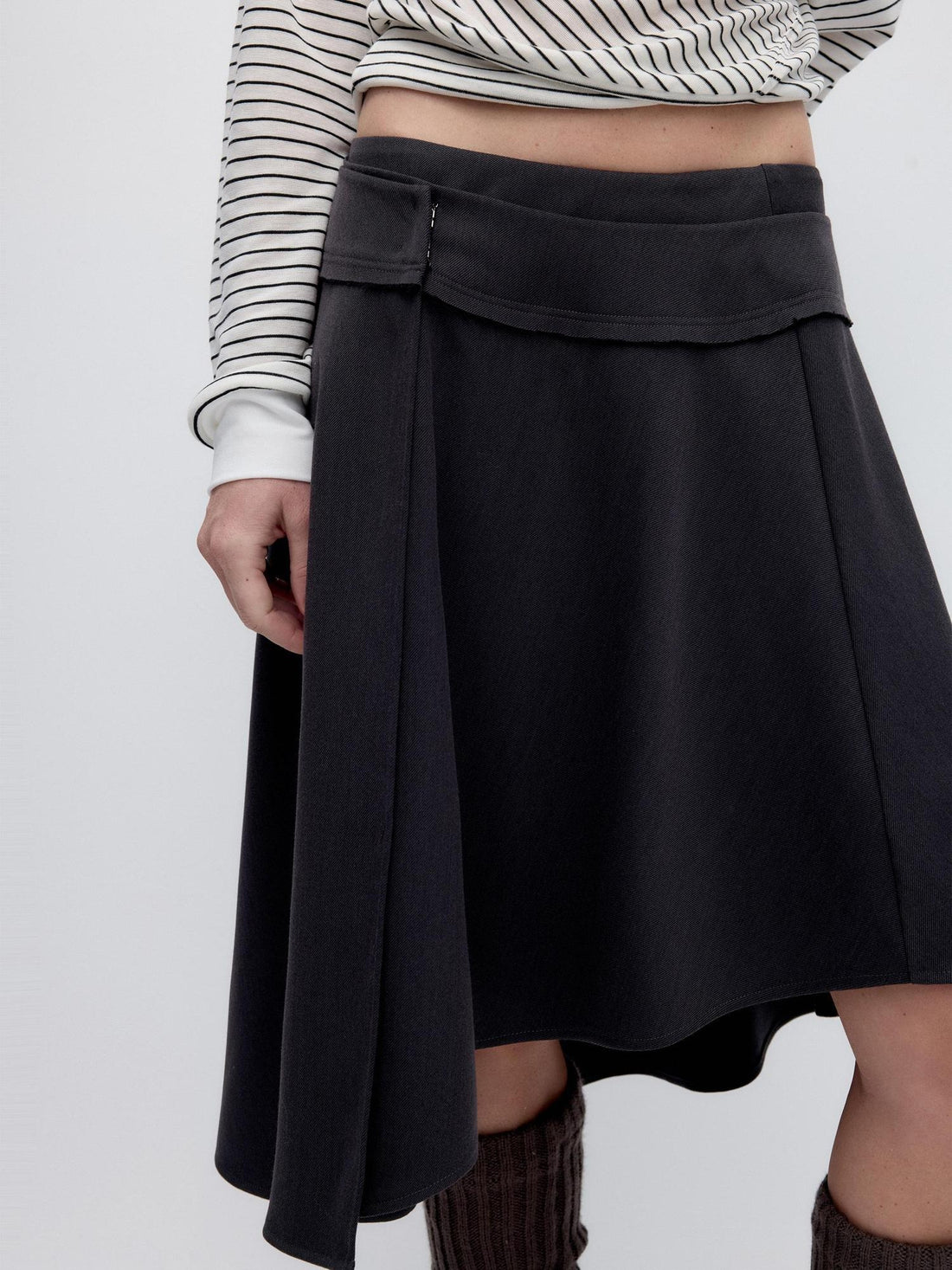 RUN TO THE FUTURE Asymmetrical Low Waist Vintage Office Slim A Line Classic Gray Women Midi Skirts
