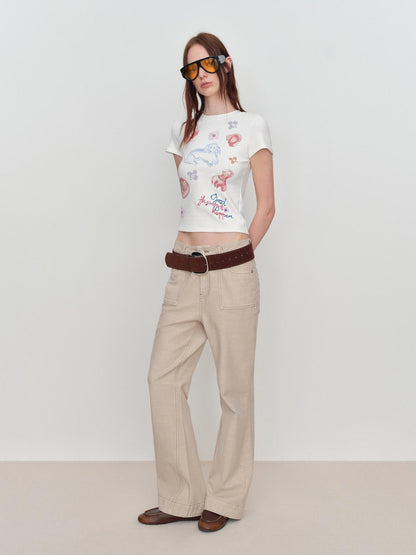 RUN TO THE FUTURE Durable Denim Original Loose Flare Low Rise Women Khaki Straight Jeans
