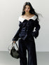 7Shiftin Cotton One Shoulder Casual Relaxed Long Sleeve Cropped Button Deep Blue Blouses