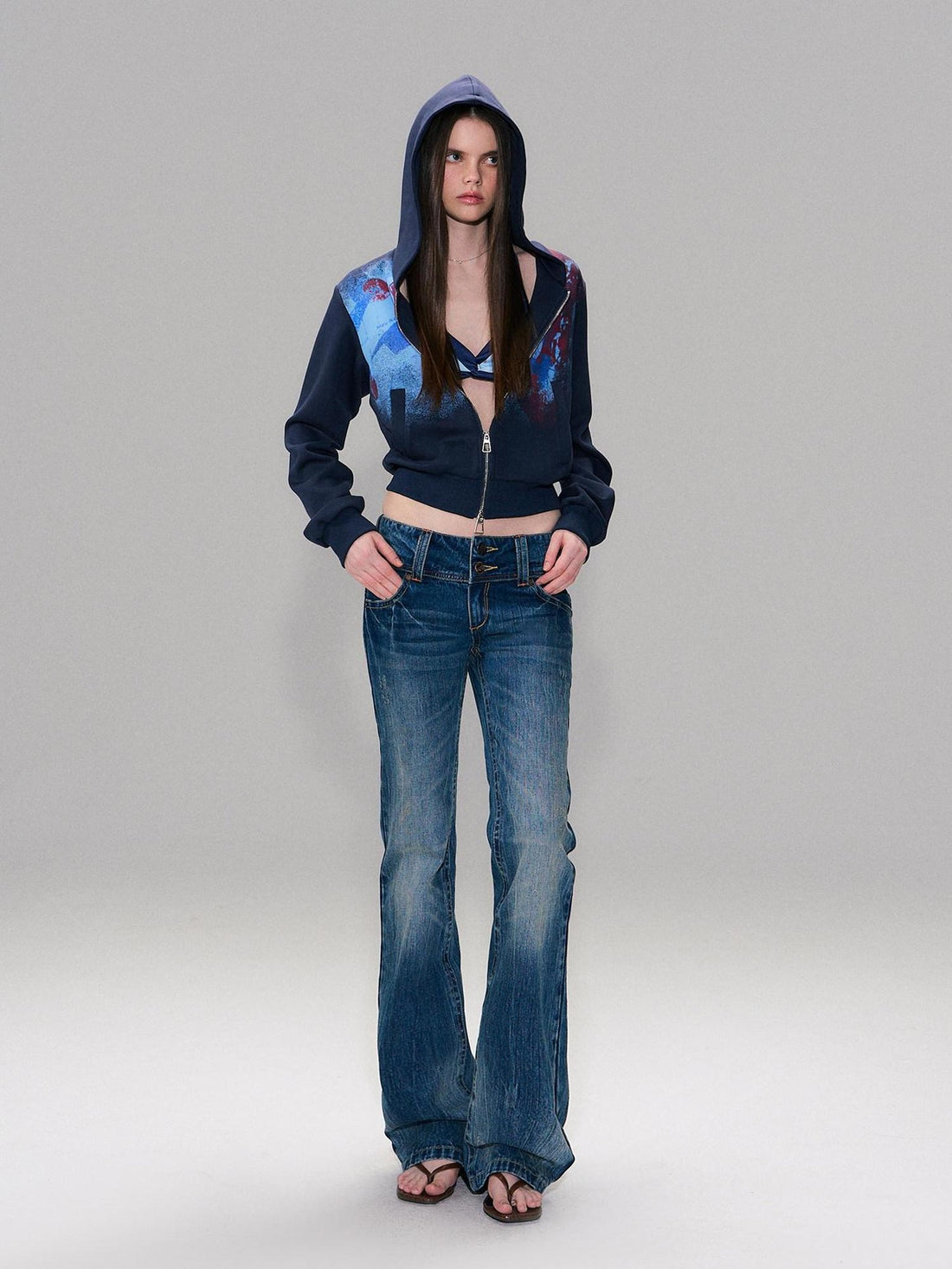 The NeverMore Soft Stretch Polyester High Waist Cropped Zip Hooded American Women Hoodie