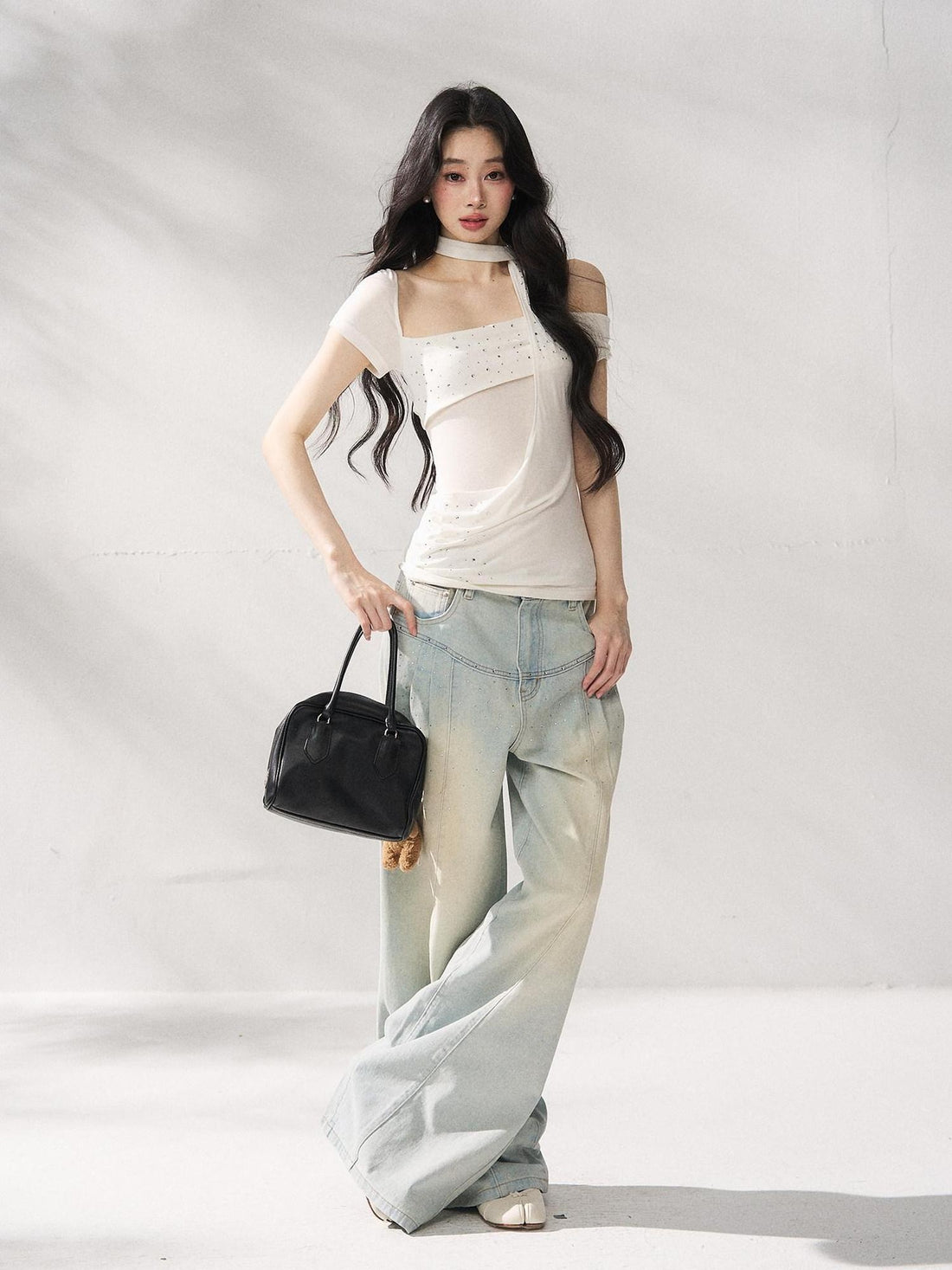 7Shiftin Soft White Square Neck Slim Casual Short Sleeve Women Off Shoulder Crop Tops