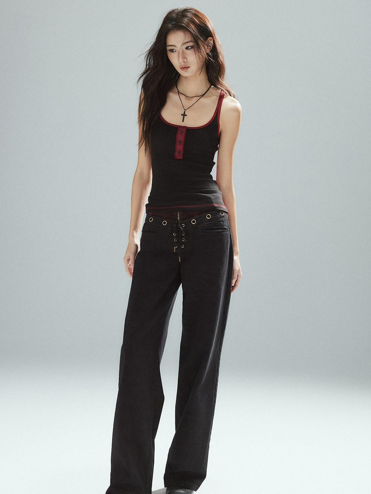 Low pixel Pure Cotton Patchwork Low Waist Street Zipper Women Colorblock Straight Pants