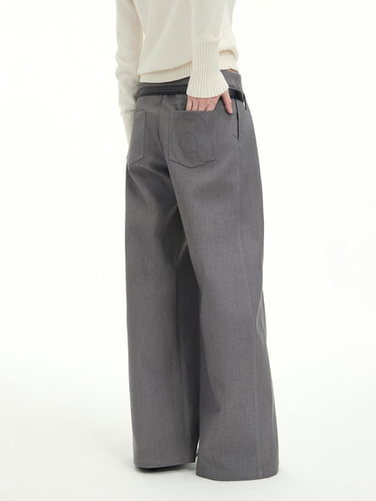 RUN TO THE FUTURE Low Rise Jacquard Minimal Casual Women Light Heather Gray Wide-Leg Pants