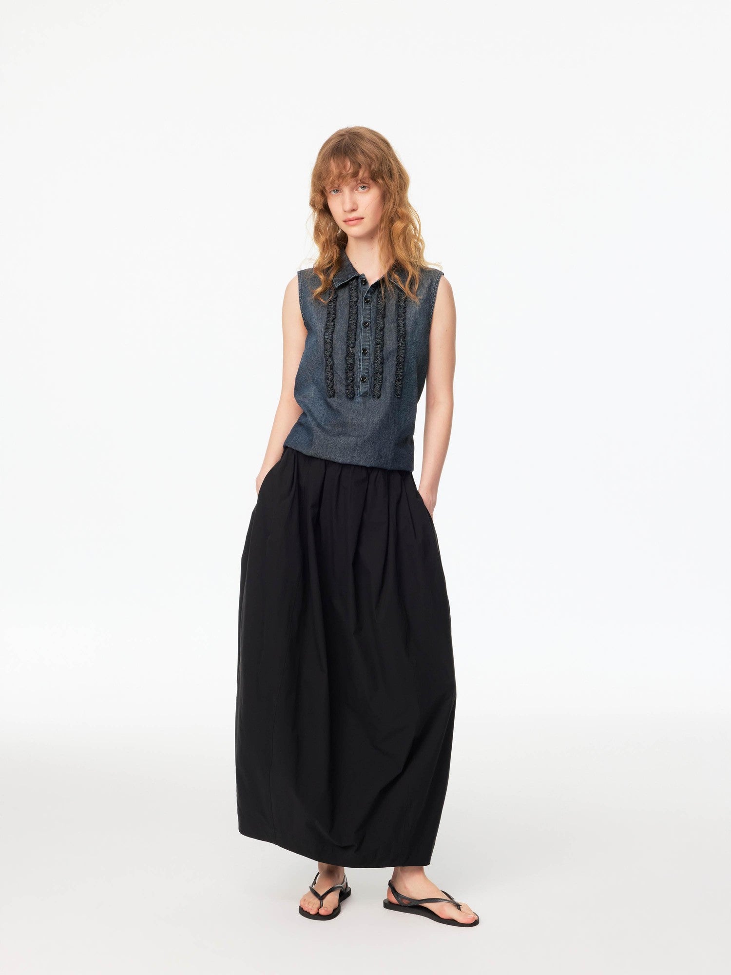 Northbutsouth Classic Casual Mid Low Waist Back Slit Balloon Women&