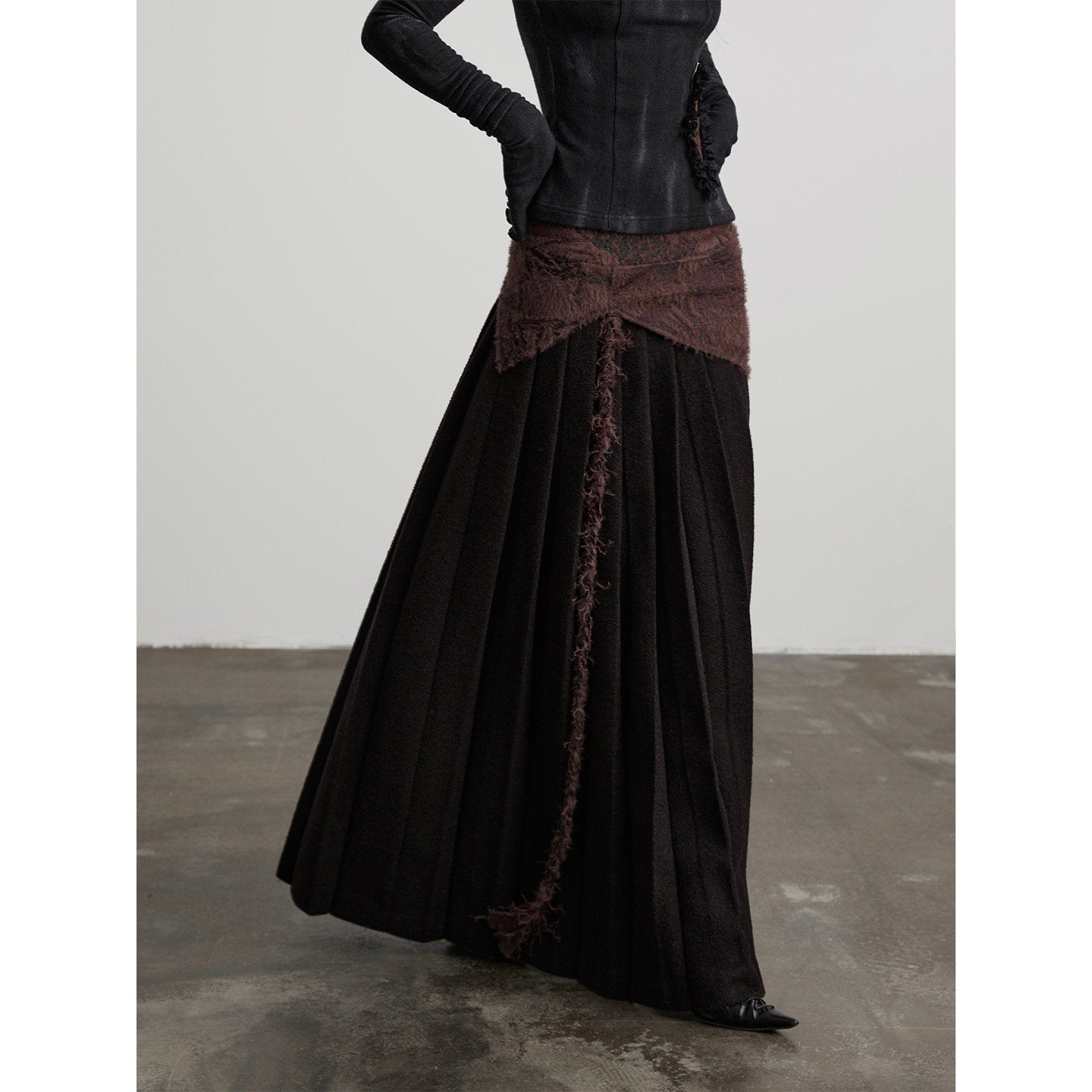 INDULGE_Shape_Retaining_Patchwork_Lined_Mid_Waist_Wool_Blend_Women_Burgundy_Maxi_Skirts_MISSTT