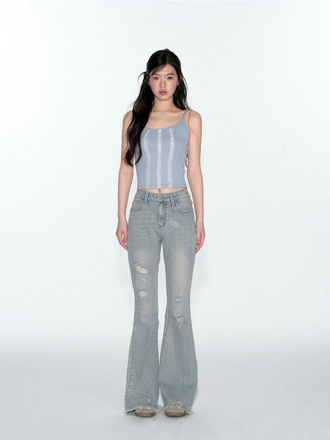 NAPSNAPS Layered Cropped Spliced Lace Trim Women&