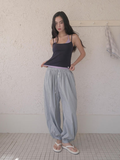 DKZ OFFICIAL Blue White Striped Relaxed Tapered Women&