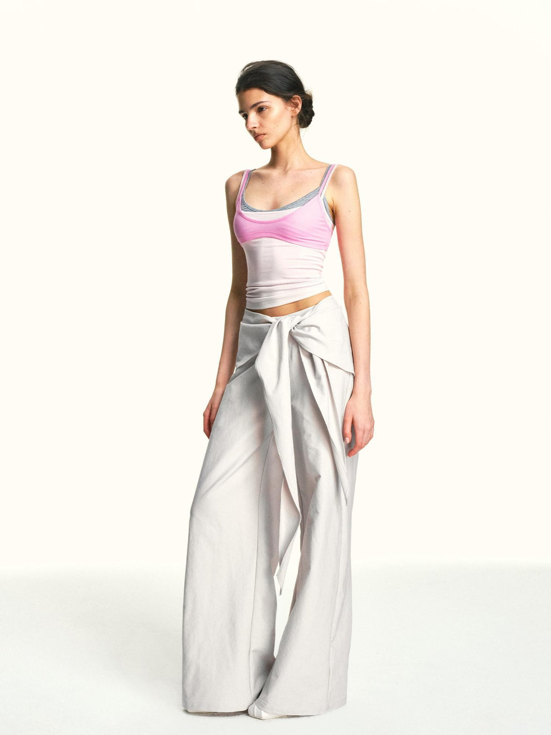 kvkv Oatmeal Gray Relaxed Detachable Waist Tie Women&