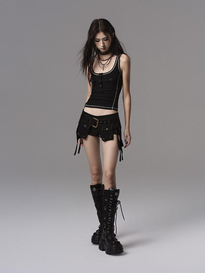Low pixel Stretch Low Waist Button Fly Slim Straight Casual Women Cotton Denim Shorts