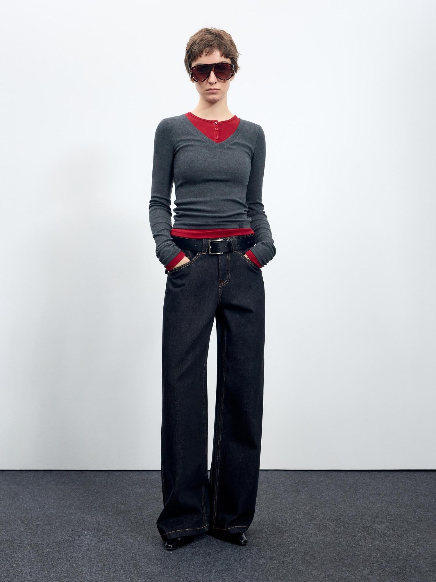 RUN TO THE FUTURE Casual Relaxed Dark Wash Cotton Natural Waist Zip Fly Denim Straight Jeans