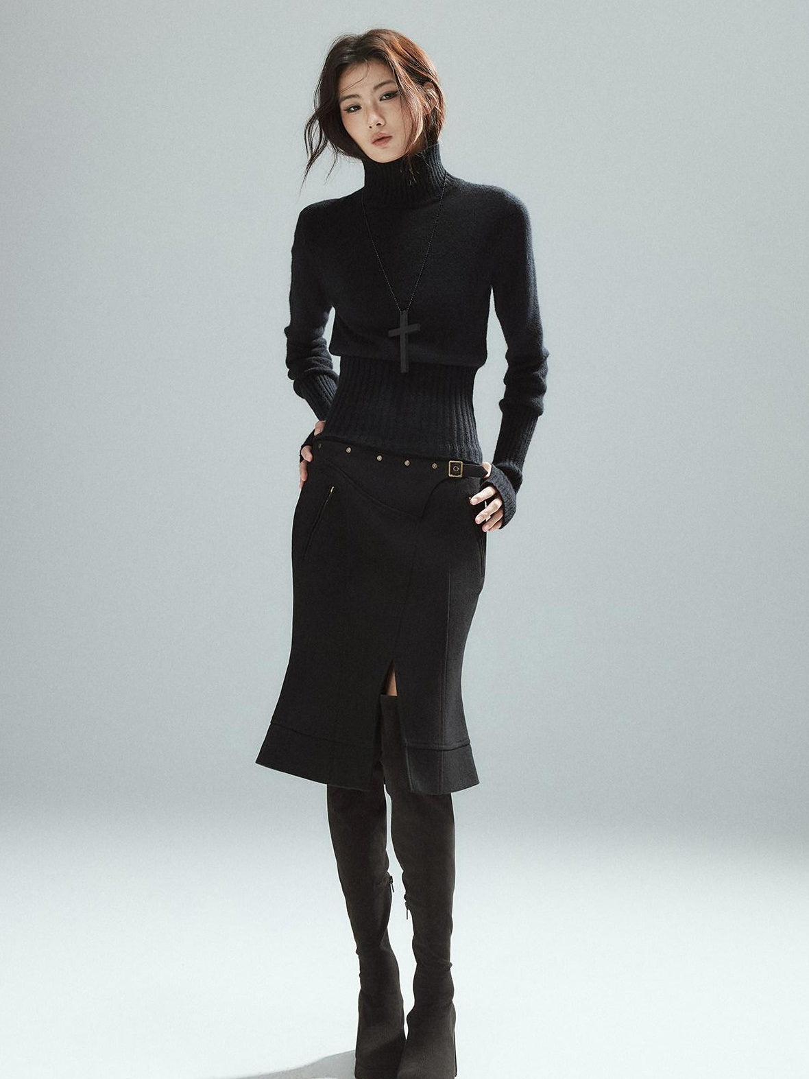Low pixel Soft Viscose Wool Blend Street Slim Patchwork Women High Neck Knit Sweaters