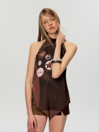 The NeverMore Silky Polyester Loose Mid Length Mock Neck Halter Women Satin Look Camisoles