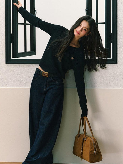 7Shiftin Casual Two Piece Crop Top High Waist Denim Pants Women Top &amp; Pants Sets