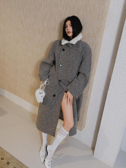 FU FRESH UP Minimalist Detachable Fur Collar Button Tie Women&