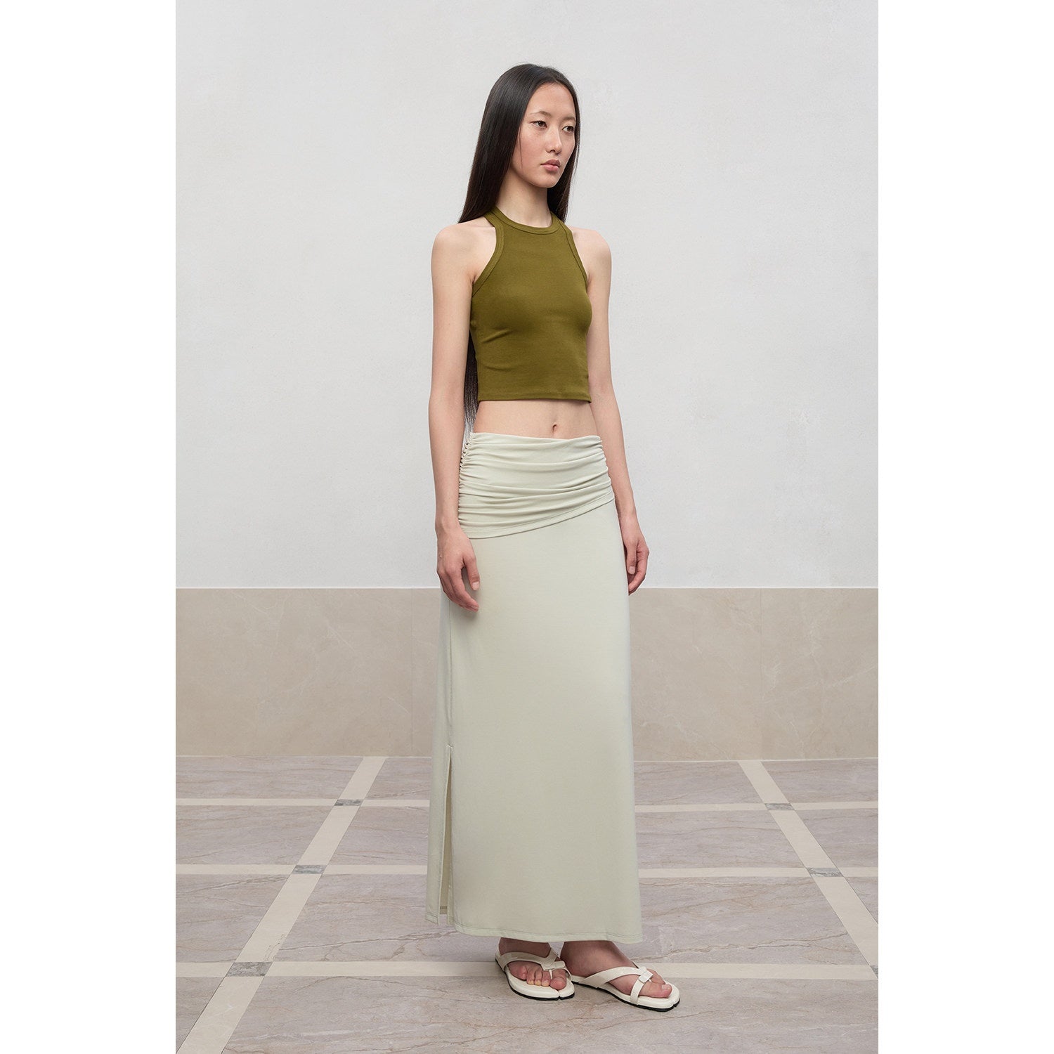 RUN TO THE FUTURE Lyocell Stretch Ruched Princess Midwaist Women City Commute Maxi Skirts
