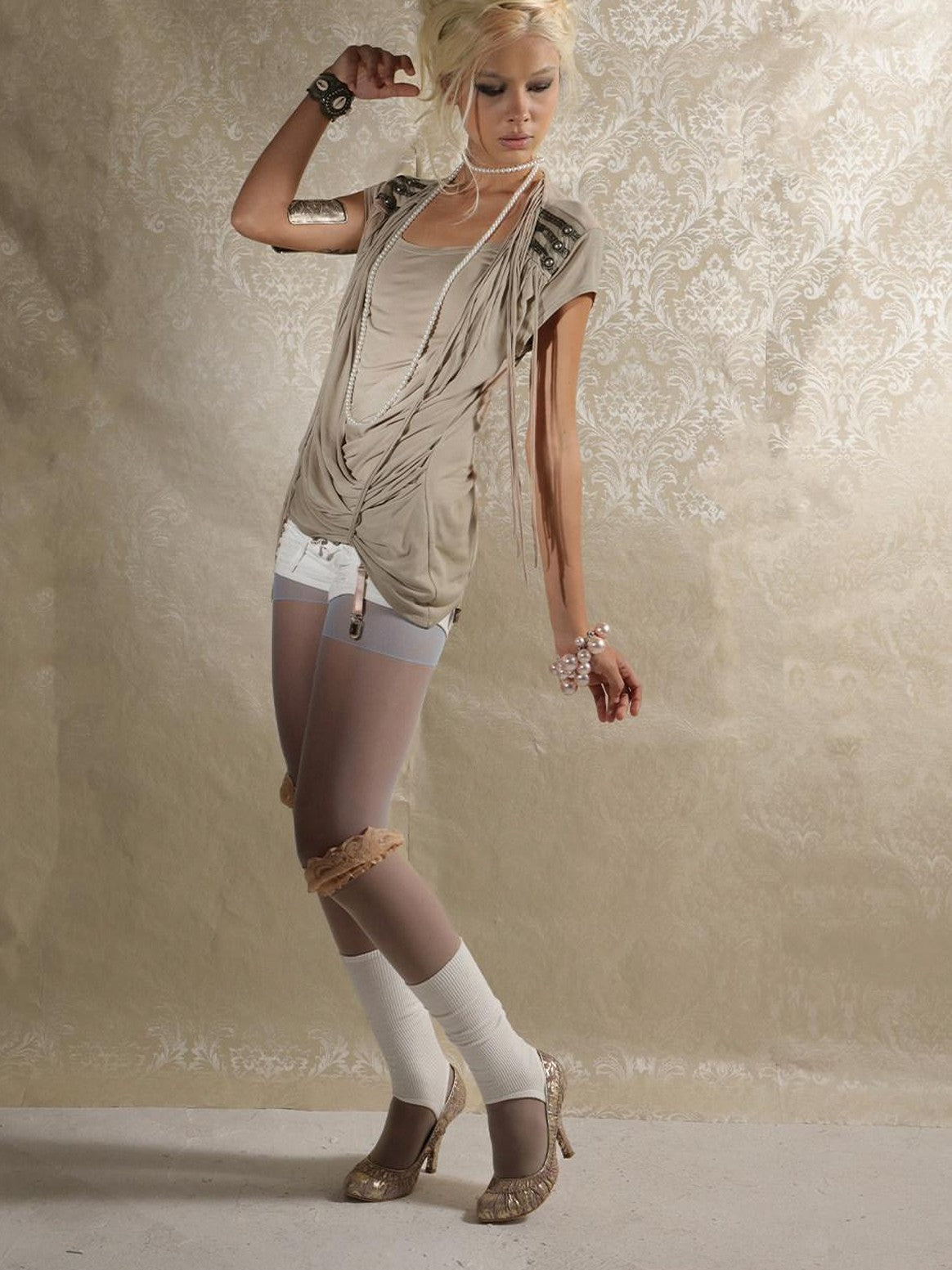 DoublePunch Desert Sand Asymmetric Draped Tassel Knit Women&